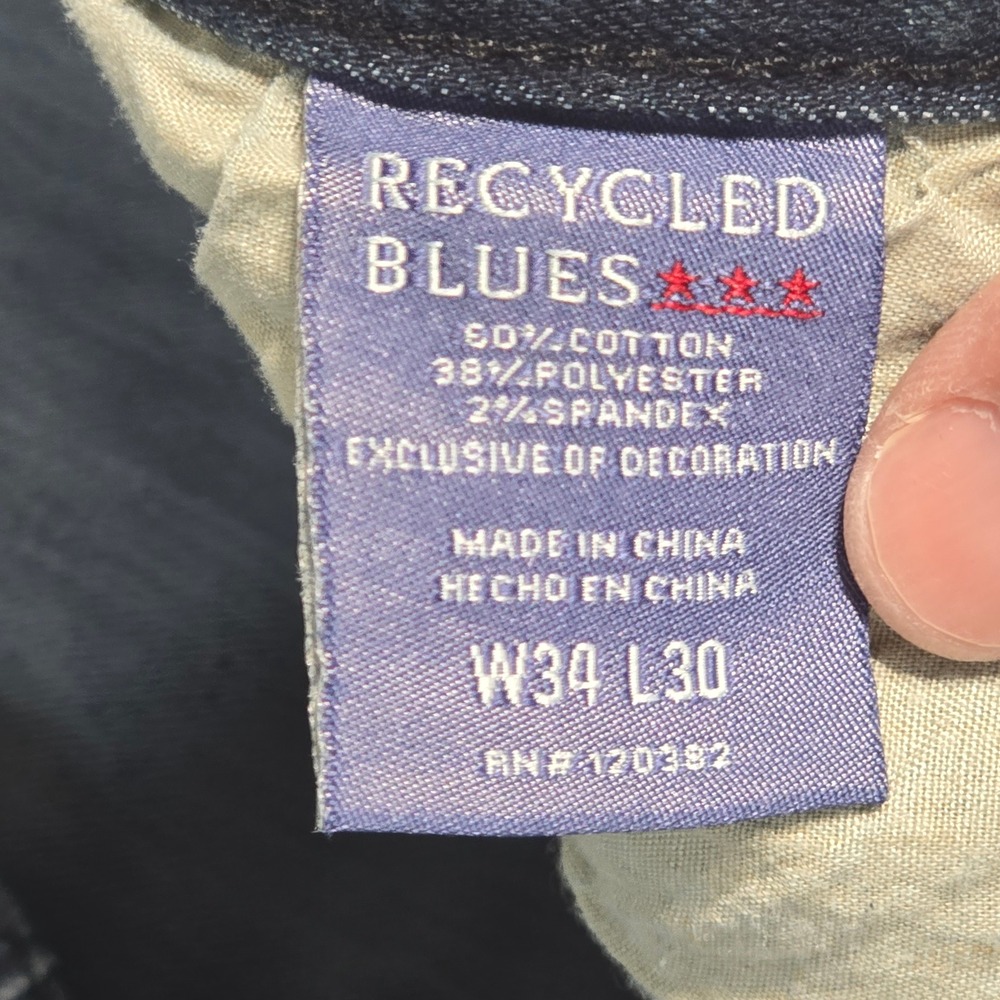 Recycled Blues Mens Slim Fit Dark Wash Stretch Denim Jeans 34x30 Blue RN120382 - Picture 6 of 16